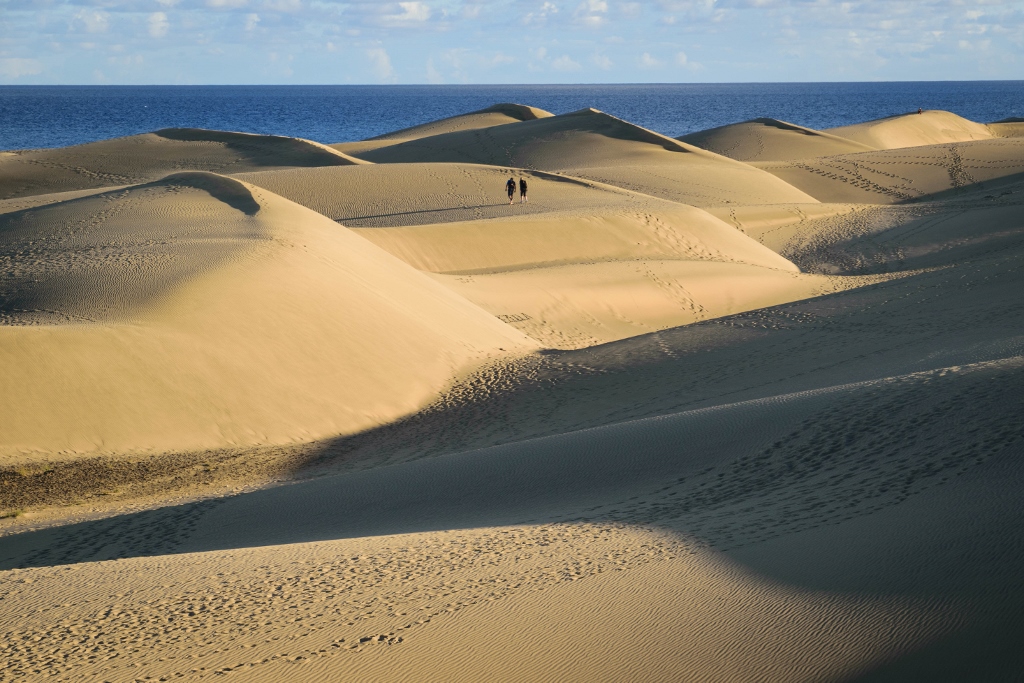 Vue panoramique sur les dunes de Maspalomas avec la mer en arrière plan 