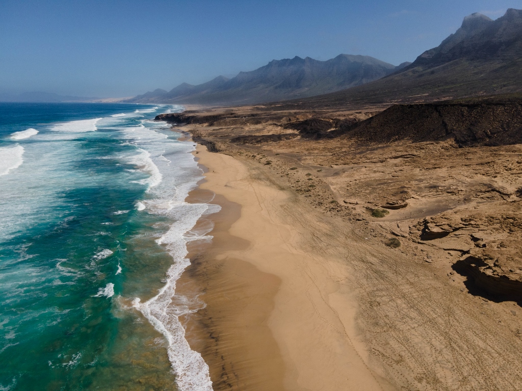 La plage de Cofete vue du ciel, Fuerteventura 