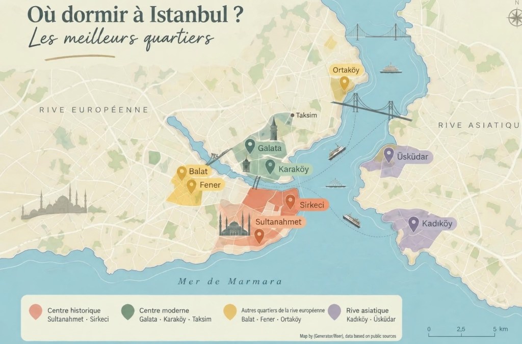 Carte des meilleurs quartiers où dormir Istanbul